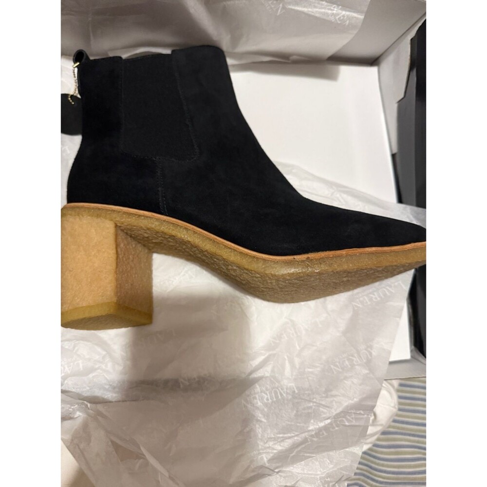 Ralph Lauren Black Suede Block Heel Ankle Boots - Women's - Picture 2 of 2